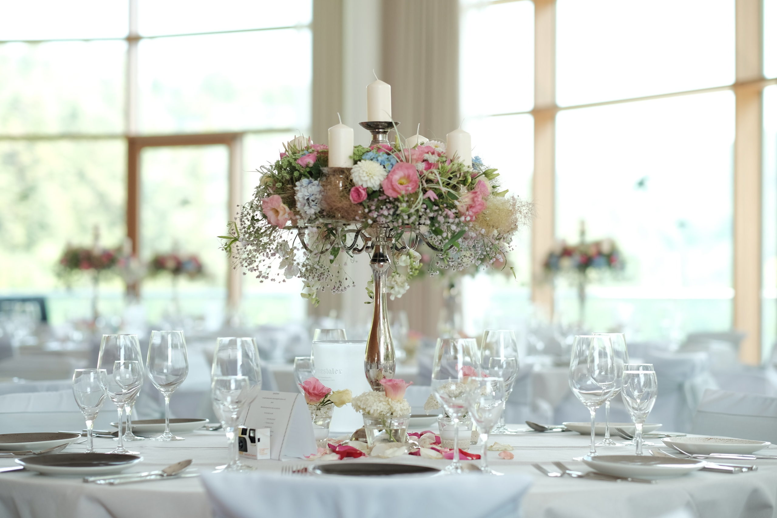 A nicely decorated table, as a part of the banquet and celebration offers at the hotel SCHWARZWALD PANORAMA
