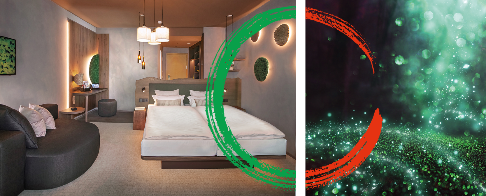 Titelbild für das nachhaltige Zimmerdesign „Waldklang“, eins der drei zukunftsorientierten, Cradle to Cradle® inspirierten Hotelzimmerkonzepte des Hotel Schwarzwald Panorama.