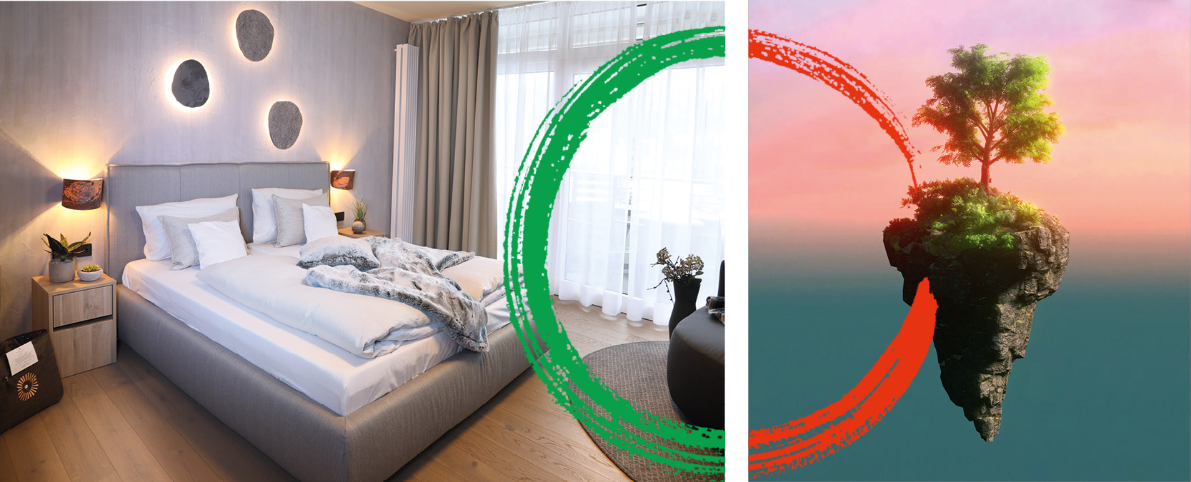 Titelbild für das nachhaltige Zimmerdesign „Falkenstein“, eins der drei zukunftsorientierten, Cradle to Cradle® inspirierten Hotelzimmerkonzepte des Hotel Schwarzwald Panorama.