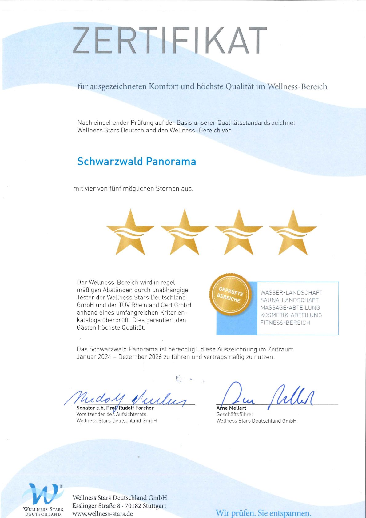 Zertifikat Wellness Stars GmbH 2014